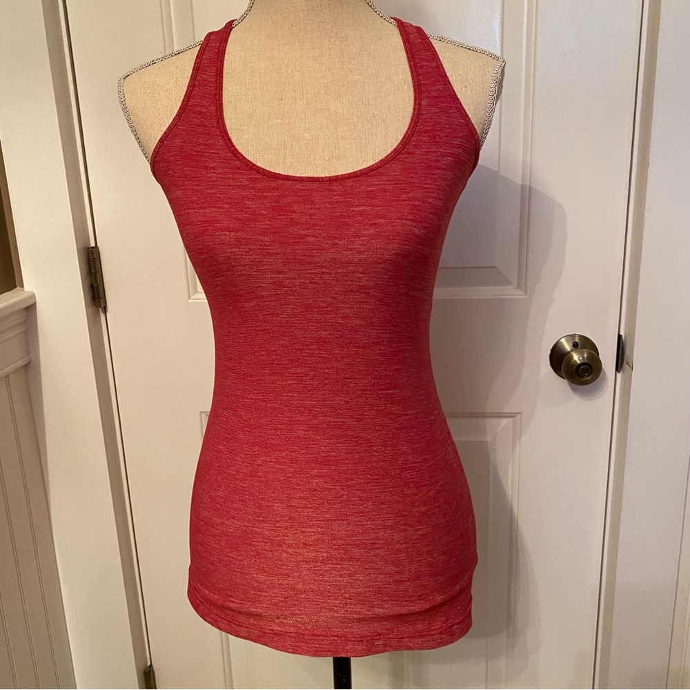 LULULEMON ATHLETICA TOP TANK RED WHITE MARLED FABRIC RACERBACK SIZE 4 Active